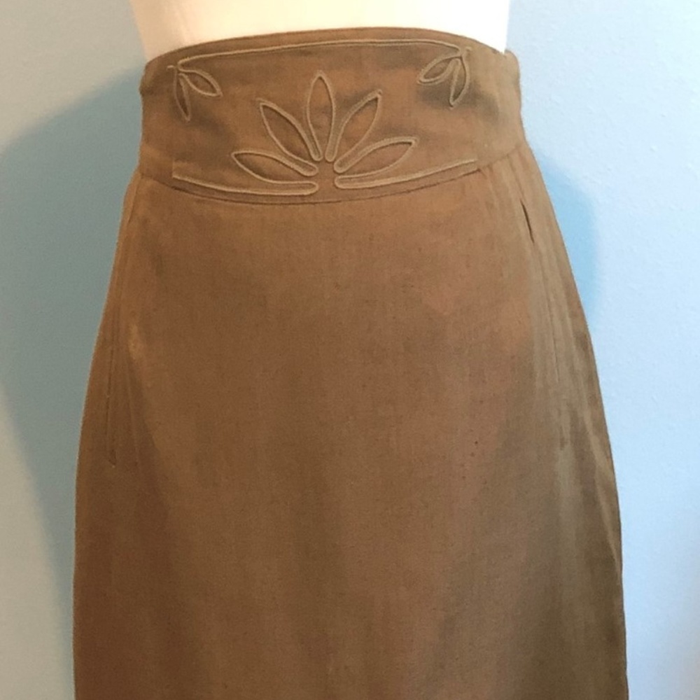 ESCADA Brown Linen Mid Waist Straight Pencil Skirt